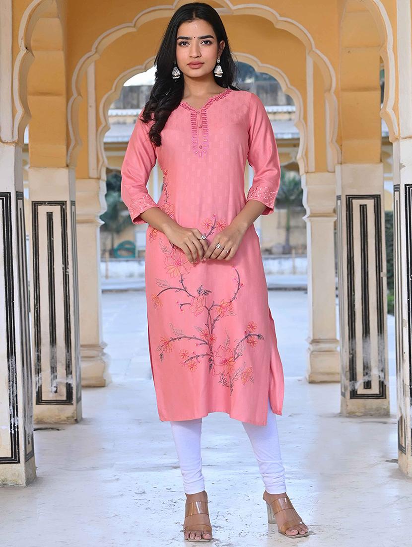 women three quarter sleeve straight kurta