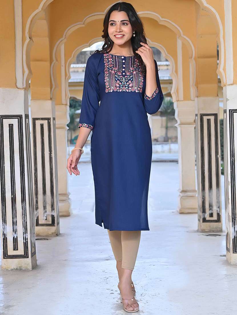 women three quarter sleeve straight kurta - 21933990 -  Standard Image - 1