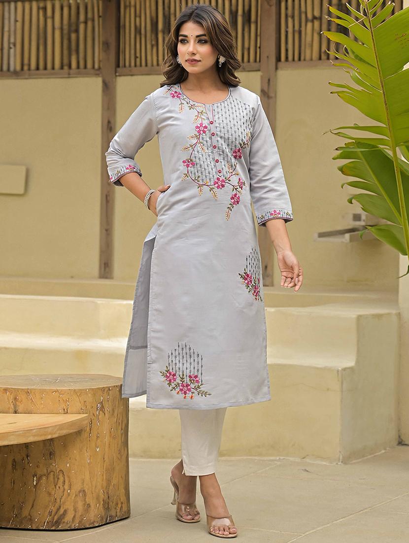 women three quarter sleeve straight kurta - 21933991 - Standard Image - 1