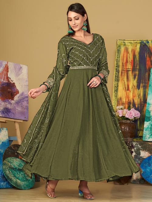 women embroidered semi-stitched anarkali suit set - 21934008 - Standard Image - 0