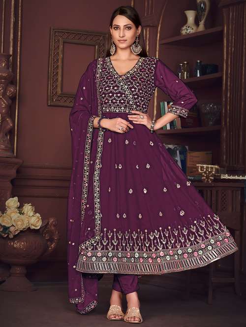 women embroidered semi-stitched anarkali suit set - 21934013 -  Standard Image - 0