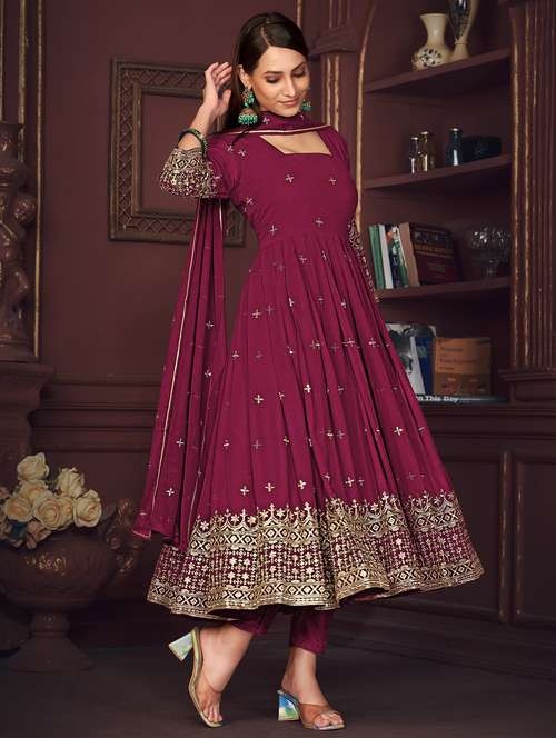 women embroidered semi-stitched anarkali suit set - 21934018 -  Standard Image - 0
