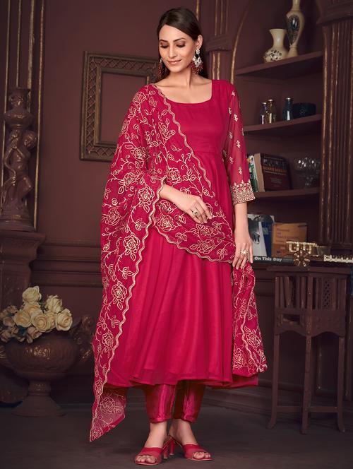 women embroidered semi-stitched anarkali suit set - 21934025 - Standard Image - 0