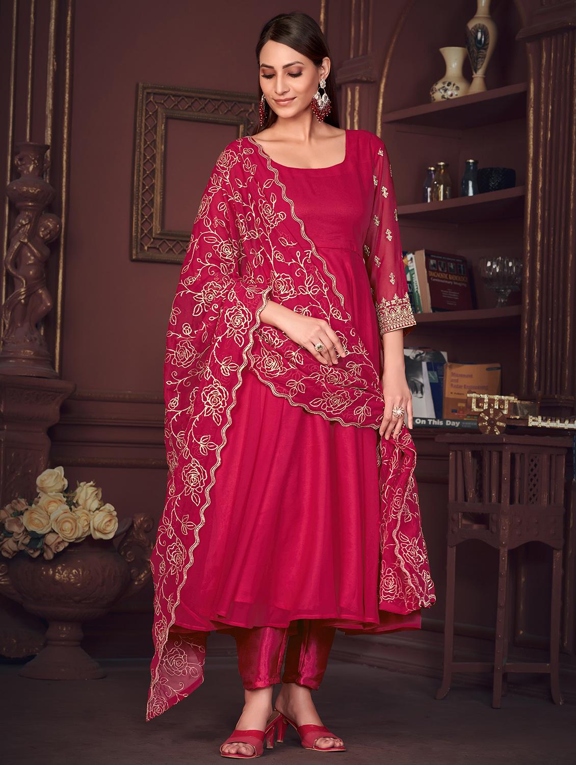women embroidered semi-stitched anarkali suit set