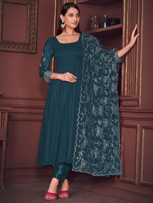women embroidered semi-stitched anarkali suit set - 21934027 - Standard Image - 0