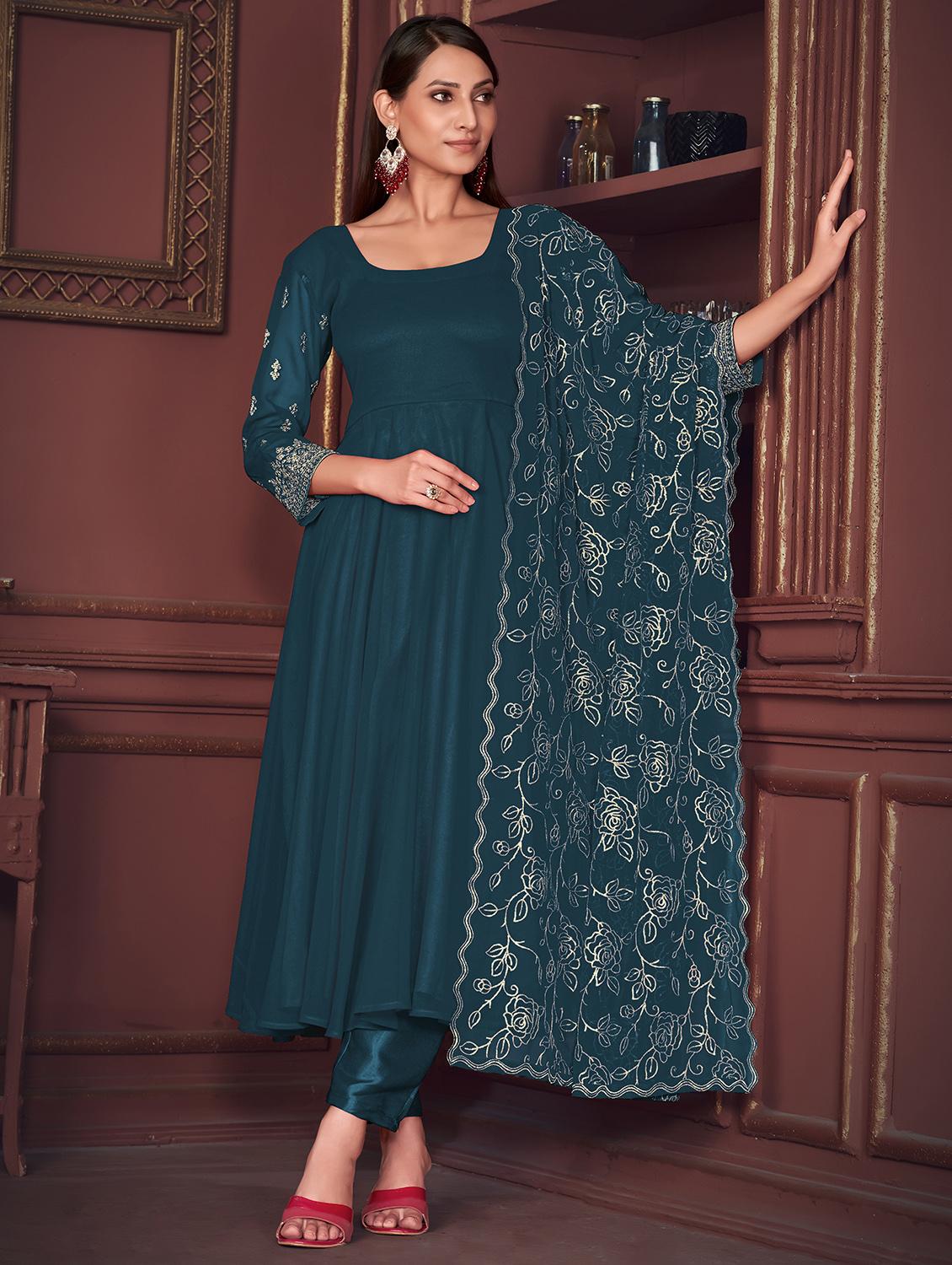 women embroidered semi-stitched anarkali suit set - 21934027 - Zoom Image - 0