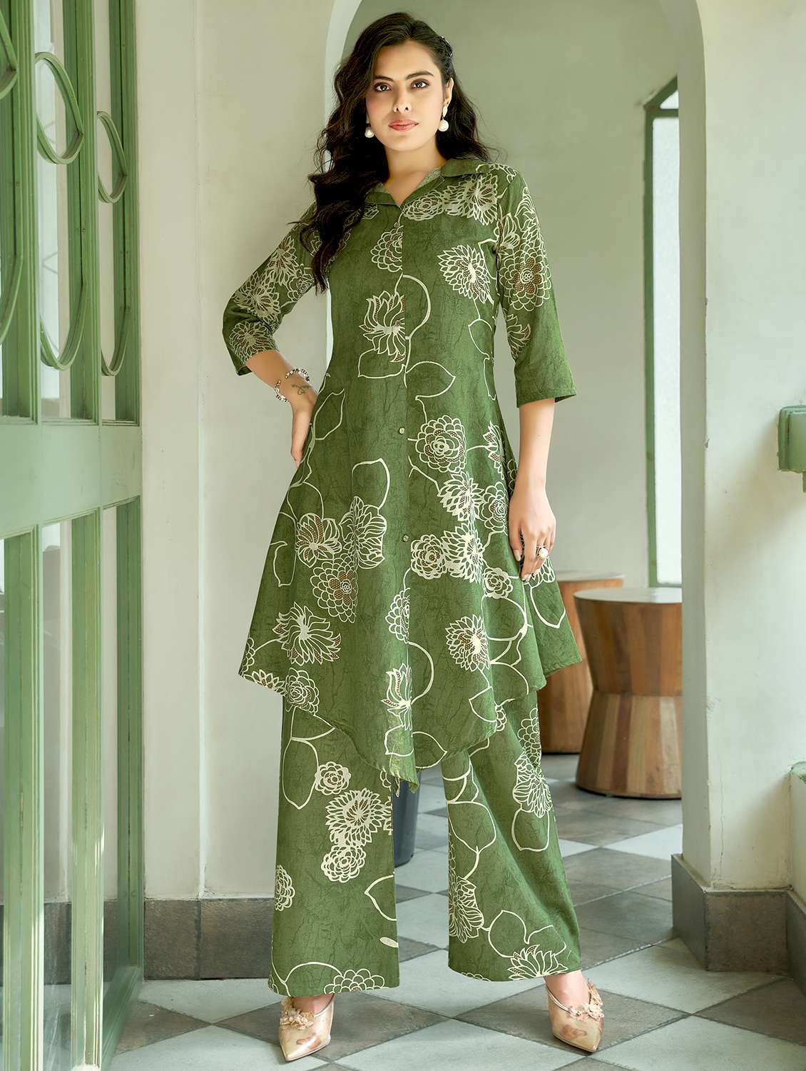 women printed kurta palazzo co-ord set