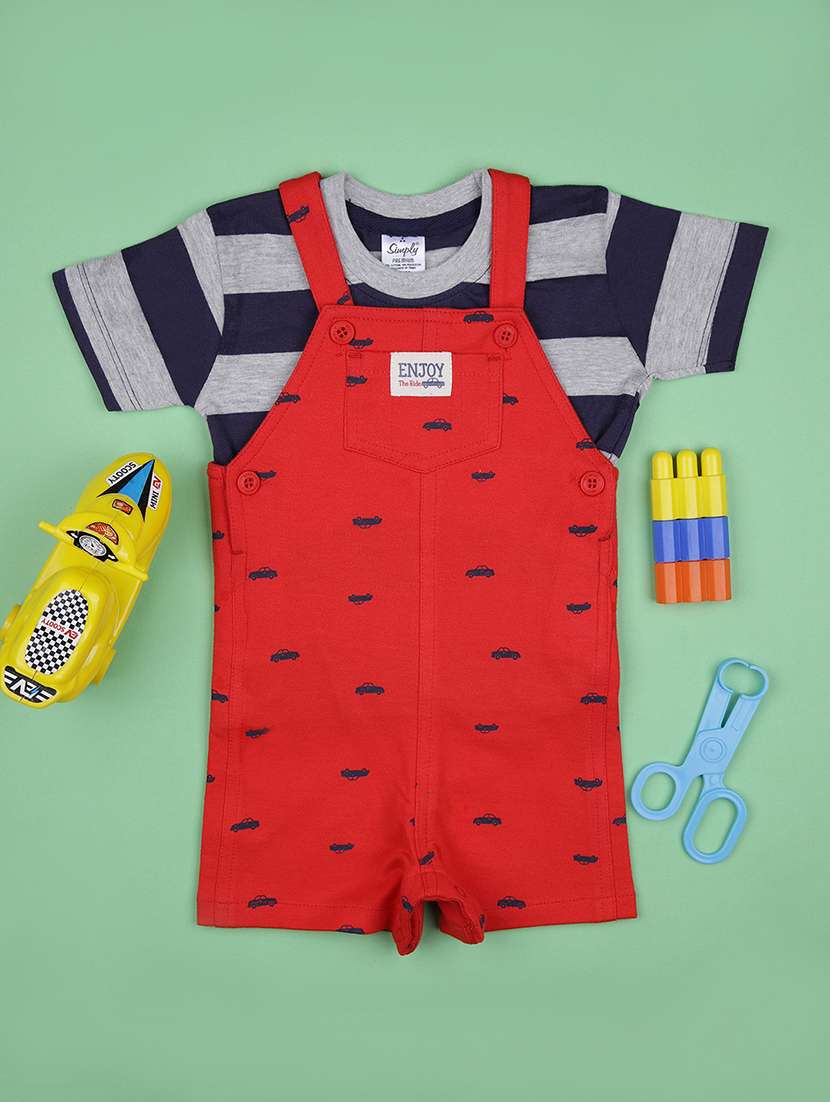 boys printed t-shirt & dungaree twin set