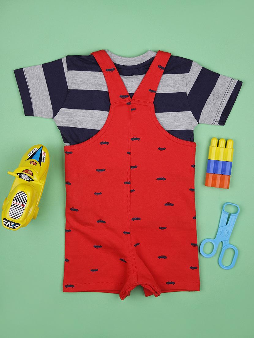 boys printed t-shirt & dungaree twin set - 21934039 - Standard Image - 1