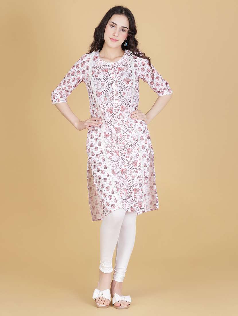 women printed three quarter sleeve straight kurta