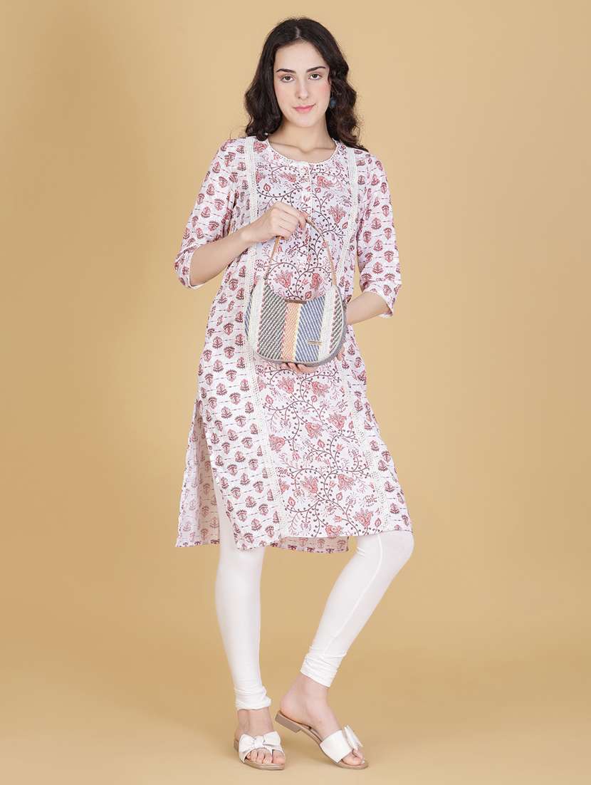 women printed three quarter sleeve straight kurta - 21934068 -  Standard Image - 1