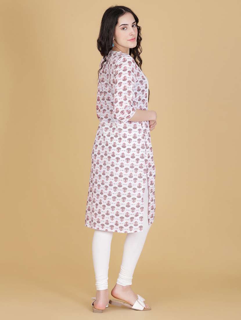 women printed three quarter sleeve straight kurta - 21934068 -  Standard Image - 4