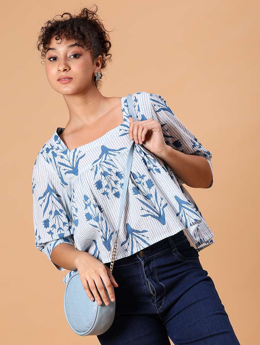 women printed elbow sleeve a-line top - 21934092 - Zoom Image - 0