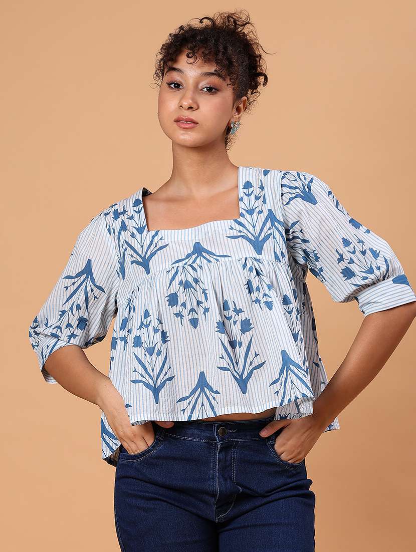 women printed elbow sleeve a-line top - 21934092 - Standard Image - 1