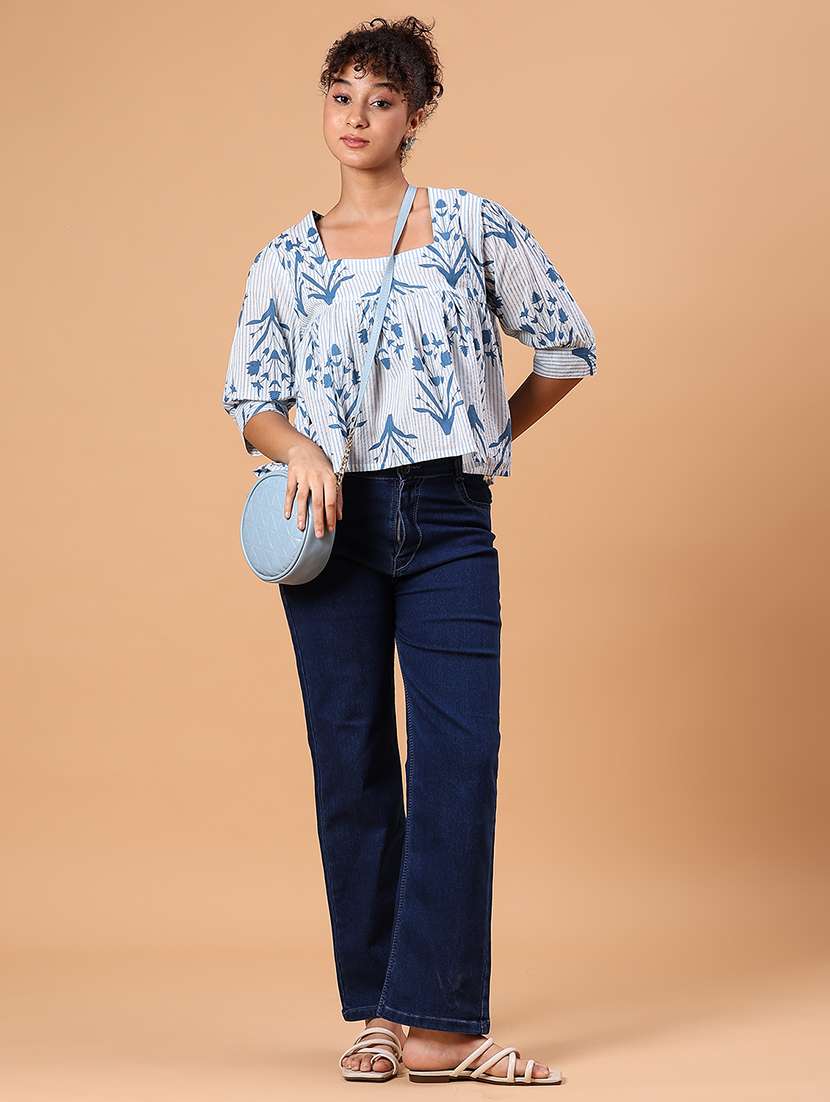 women printed elbow sleeve a-line top - 21934092 - Standard Image - 4