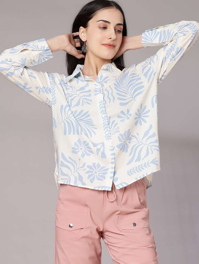 women printed collared long sleeve shirt - 21934095 -  Standard Image - 1