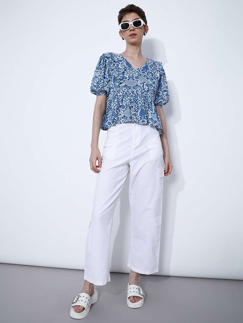 women printed puff sleeve flared top - 21934135 -  Standard Image - 4