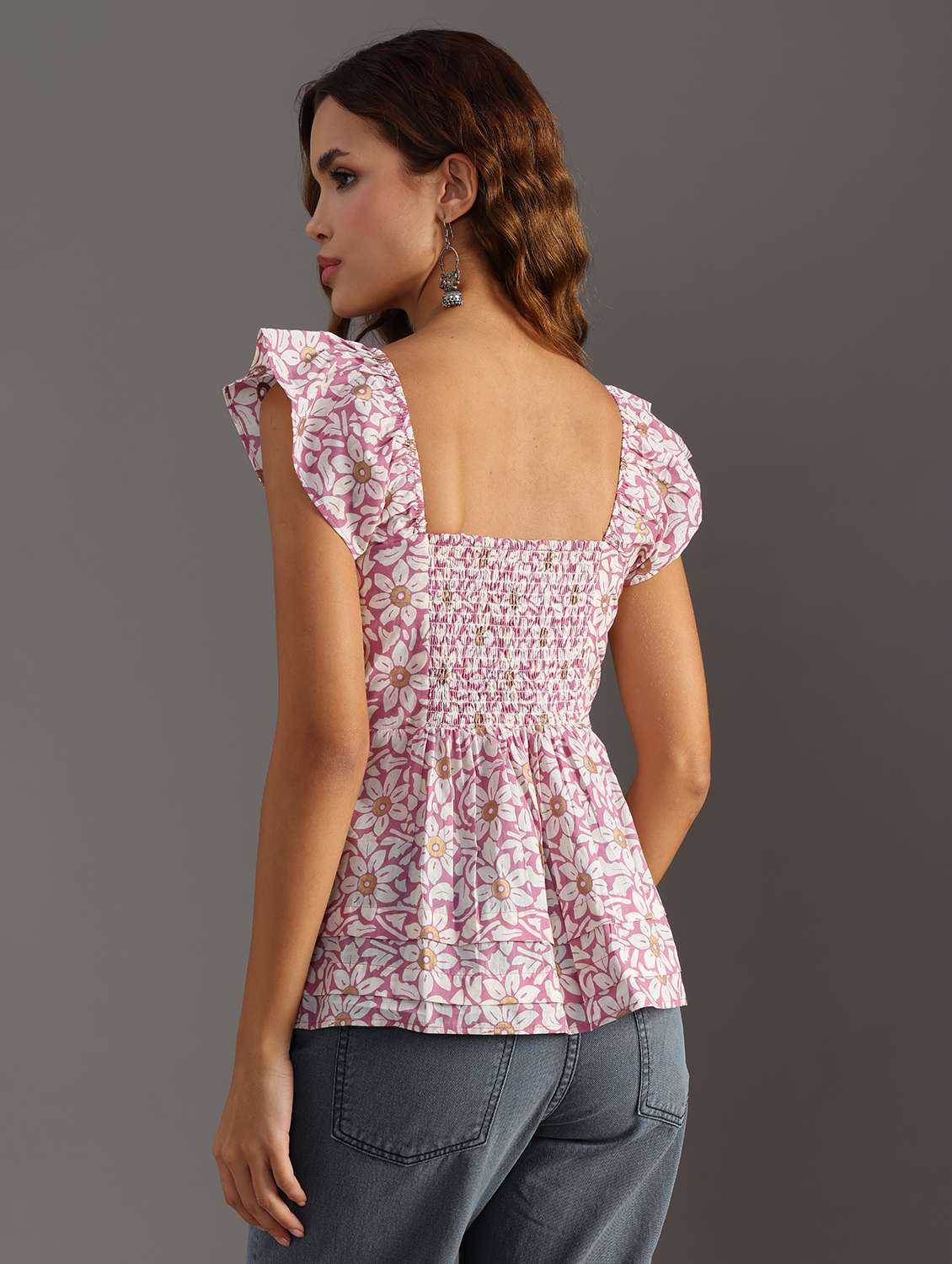 women floral pringt flute sleeve flared top - 21934136 - Standard Image - 4