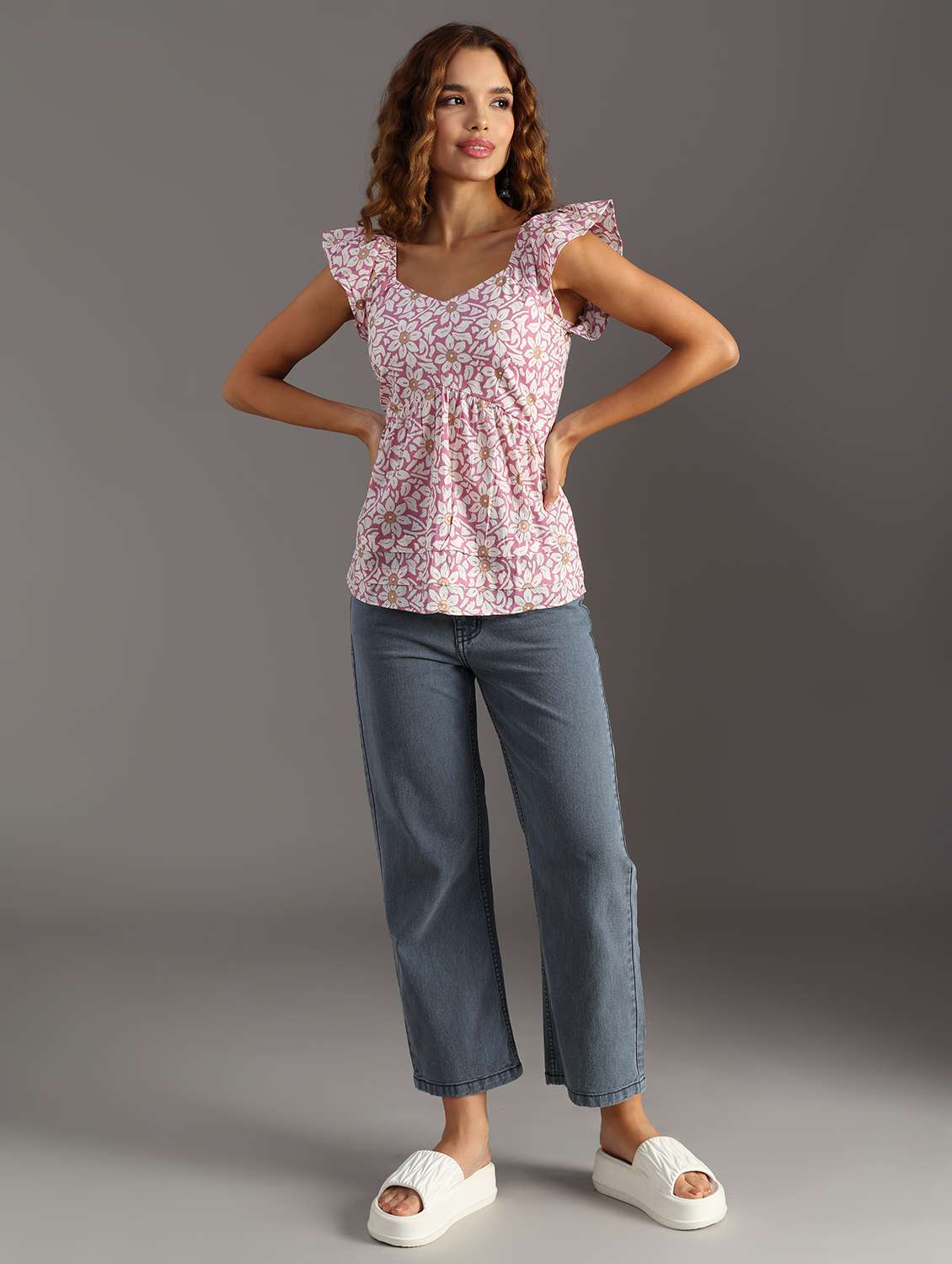 women floral pringt flute sleeve flared top - 21934136 - Standard Image - 6