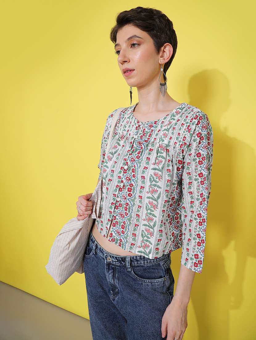 women printed three quarter sleeve top - 21934138 - Zoom Image - 0