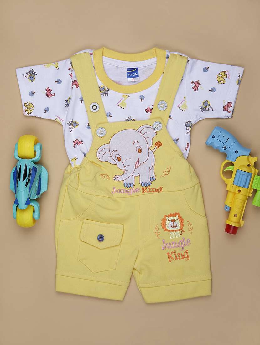 boys printed t-shirt & dungaree casual wear set