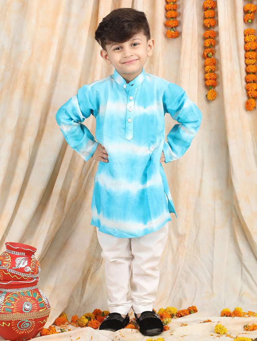 boys tie & dye mandarin neck kurta pajama set - 21934227 -  Standard Image - 1