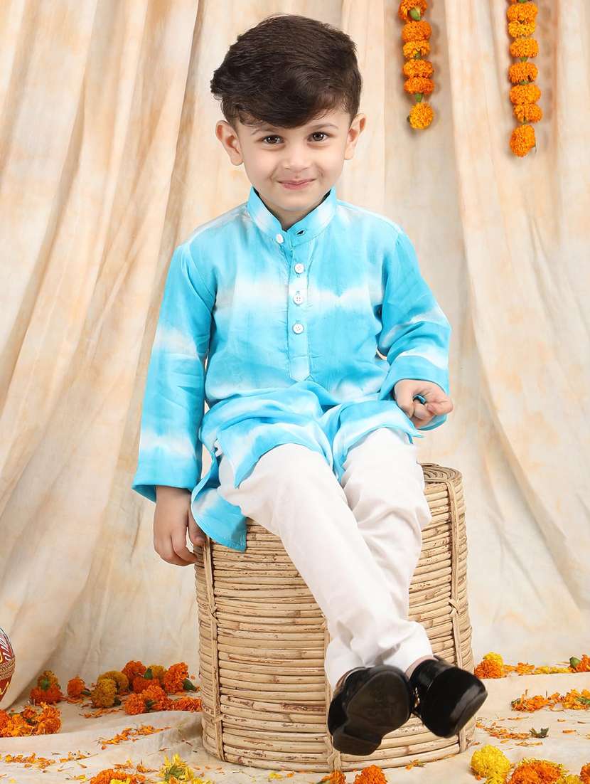 boys tie & dye mandarin neck kurta pajama set - 21934227 -  Standard Image - 4