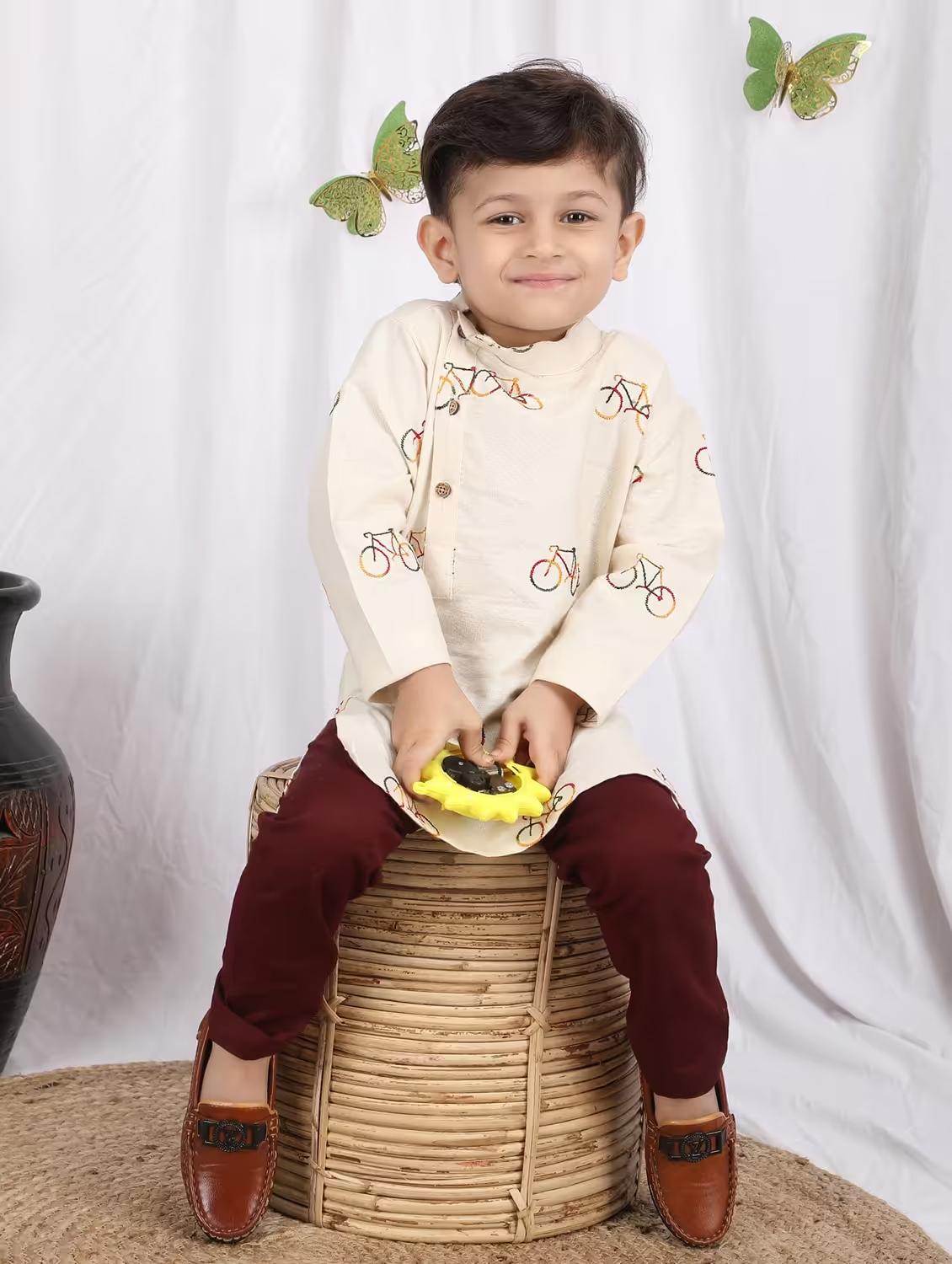 boys printed mandarin neck kurta pajama set - 21934228 - Standard Image - 1
