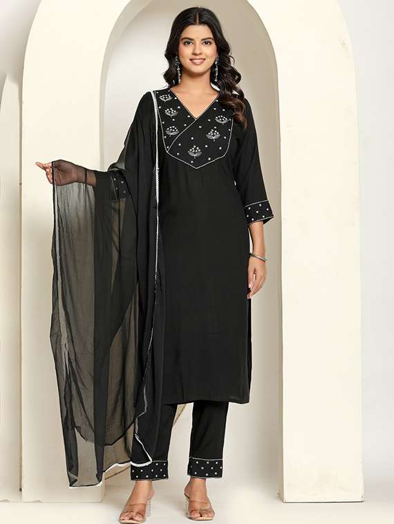 women three quarter sleeve kurta pant with dupatta set