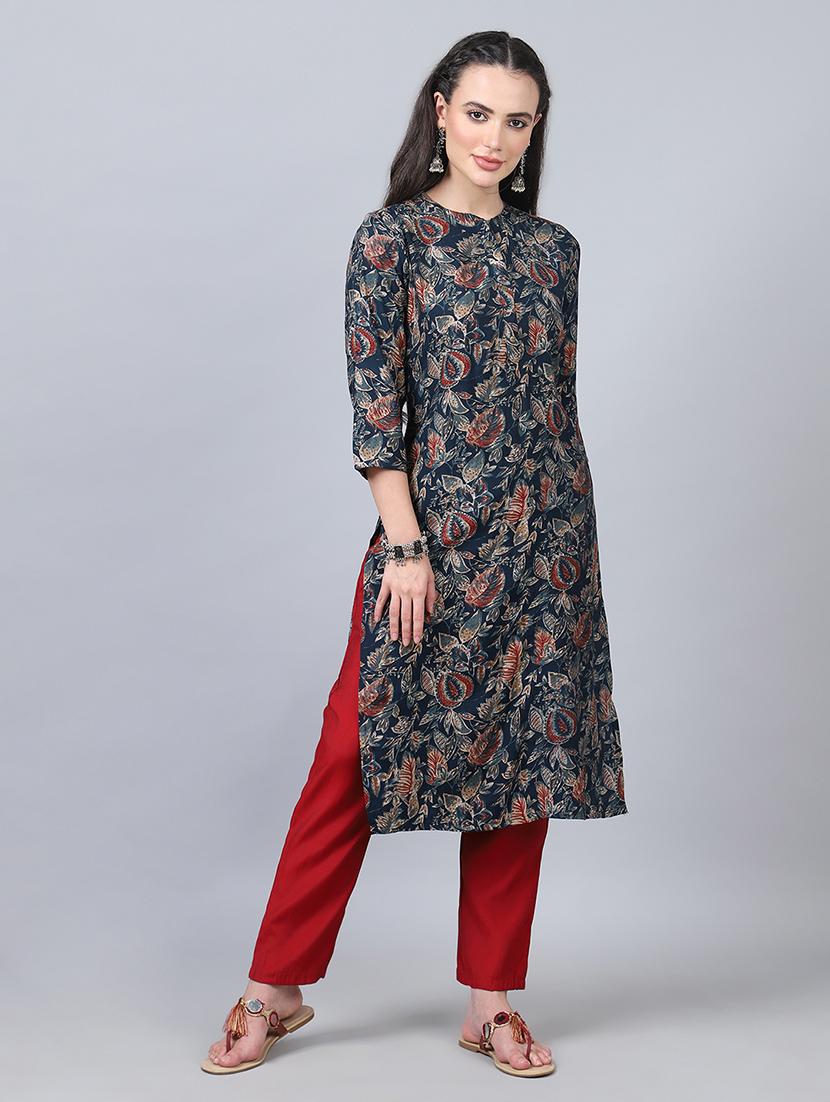 women three quarter sleeve kurta pant set - 21934283 - Standard Image - 1