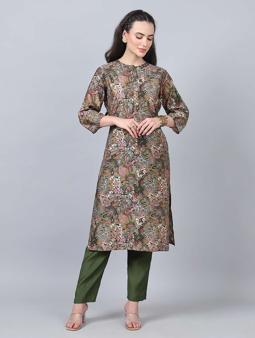 women three quarter sleeve kurta pant set