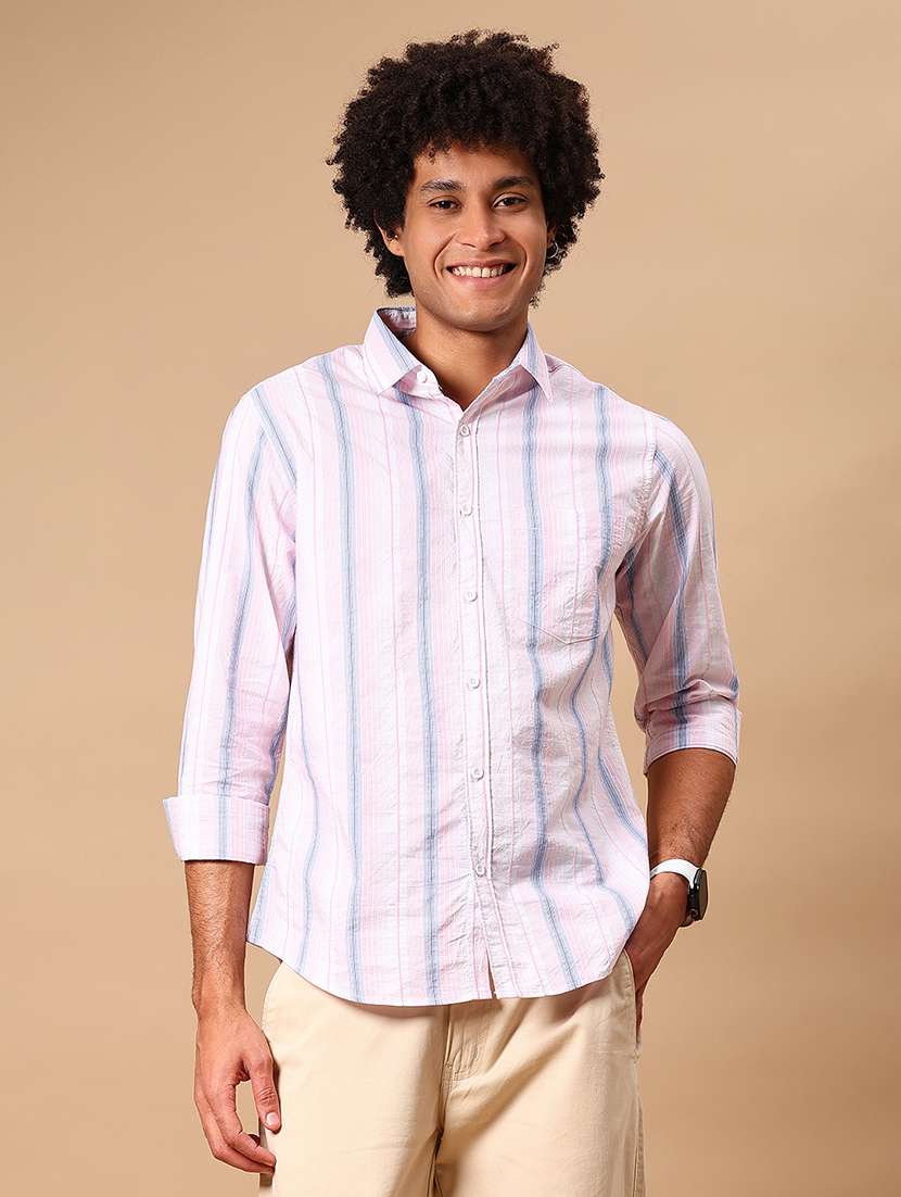 men striped long sleeve regular fit casual shirt - 21934306 - Standard Image - 1