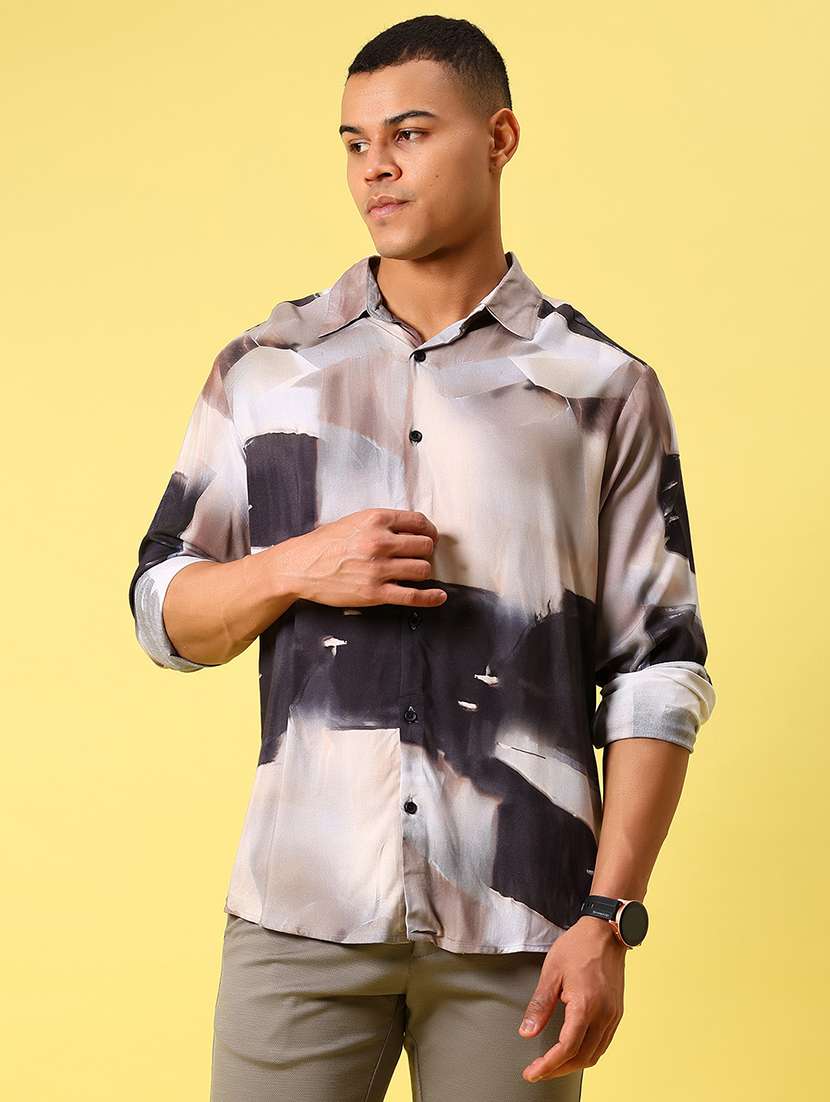 men abstract long sleeve regular fit casual shirt - 21934311 -  Standard Image - 1