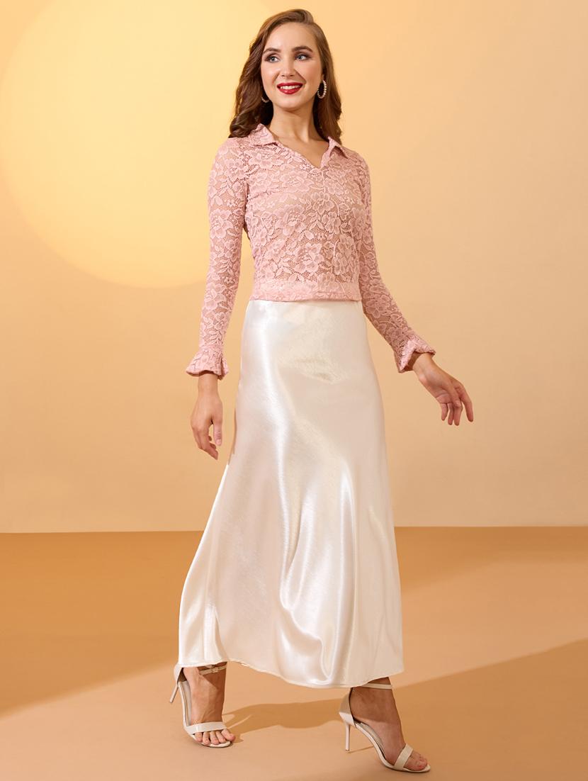 globus women pink collared v-neck floral lace party top - 21934677 - Standard Image - 4