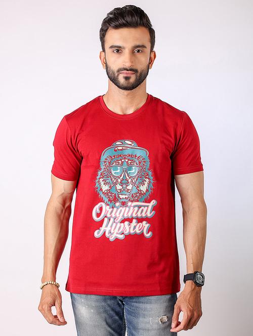 men front print round neck regular fit t-shirt - 21934726 - Standard Image - 0