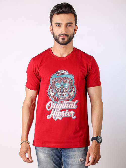 Men Front Print Round Neck Regular Fit T Shirt