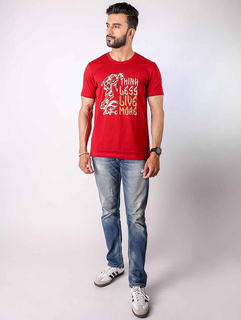 men front print round neck regular fit t-shirt - 21934727 - Standard Image - 4