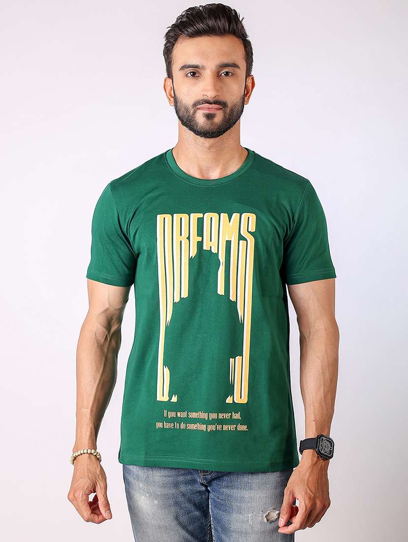 men front print round neck regular fit t-shirt