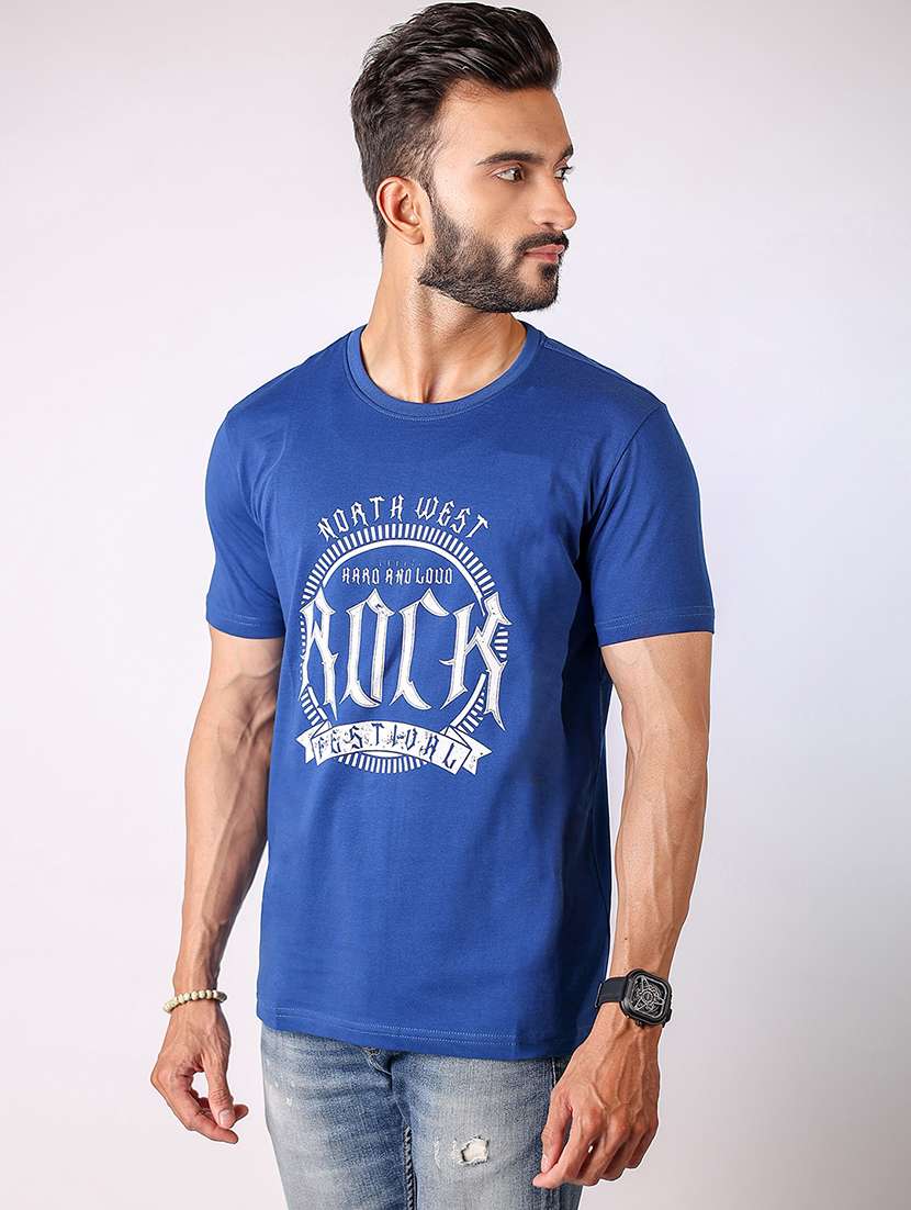 men front print round neck regular fit t-shirt - 21934730 - Standard Image - 1