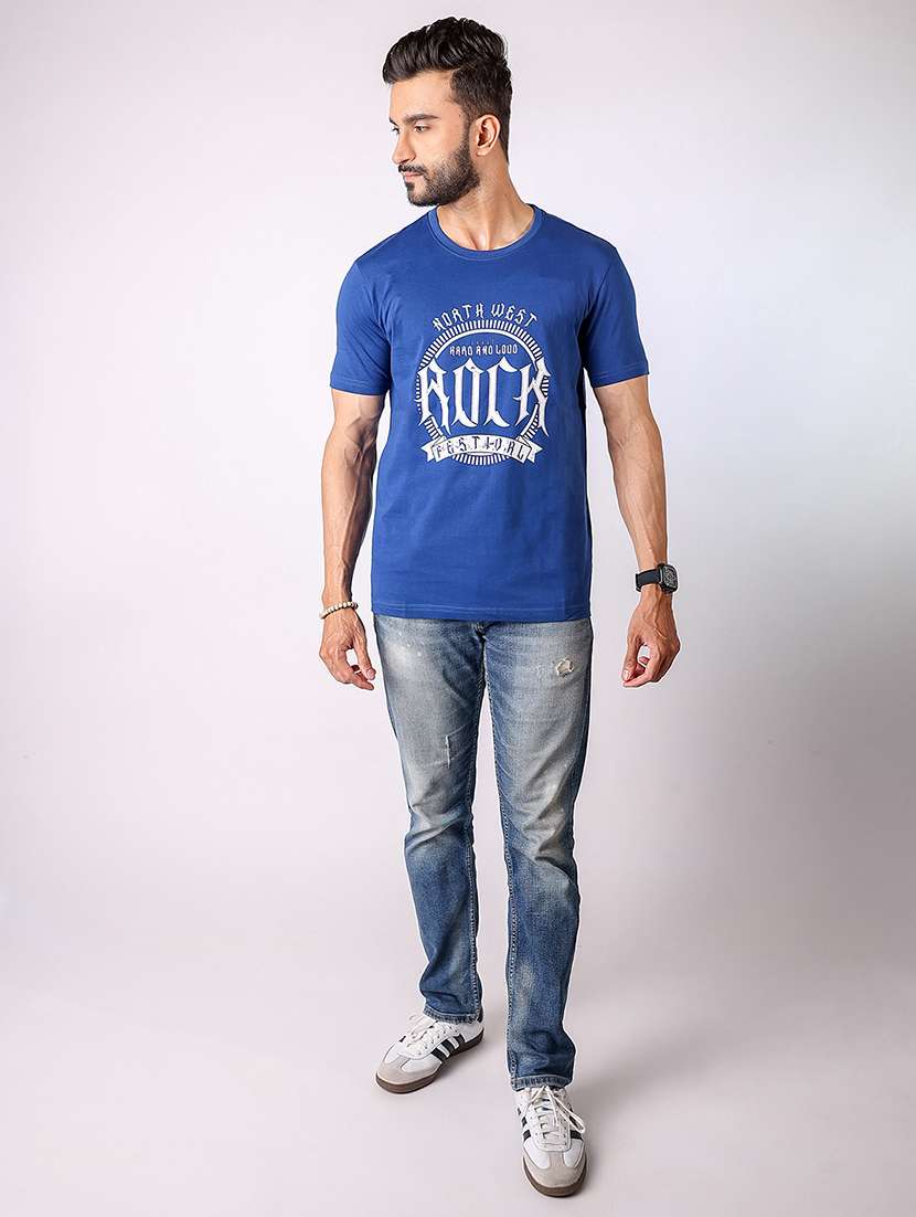 men front print round neck regular fit t-shirt - 21934730 - Standard Image - 4