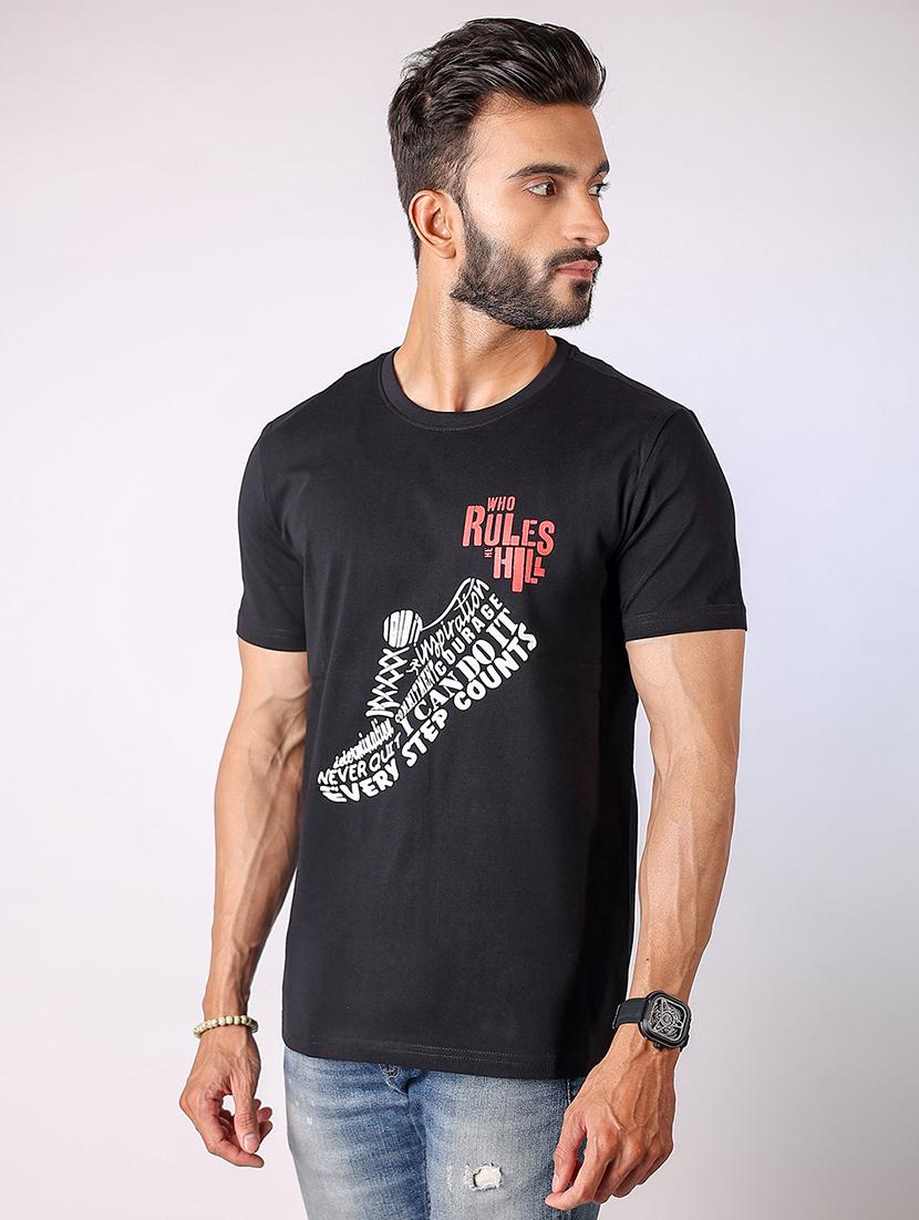 men front print round neck regular fit t-shirt - 21934734 - Standard Image - 1