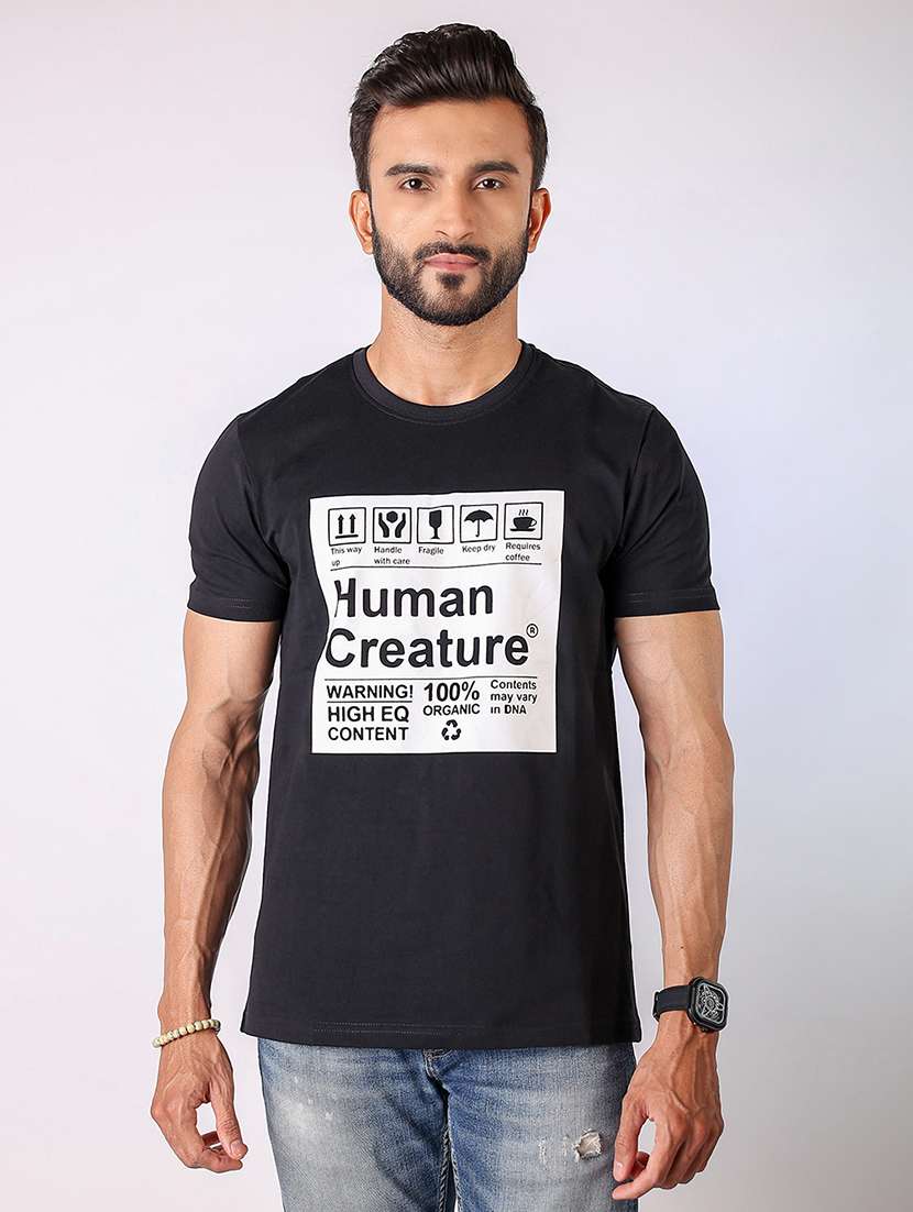 men front print round neck regular fit t-shirt