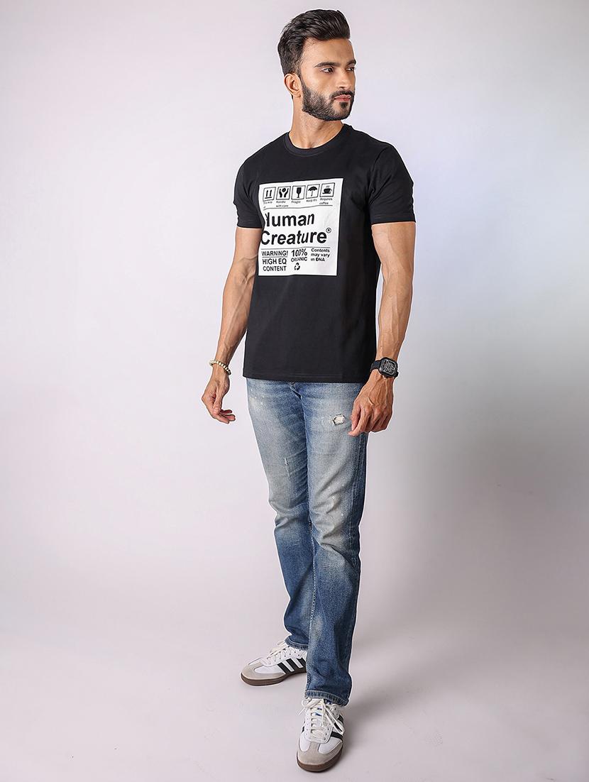 men front print round neck regular fit t-shirt - 21934735 - Standard Image - 4