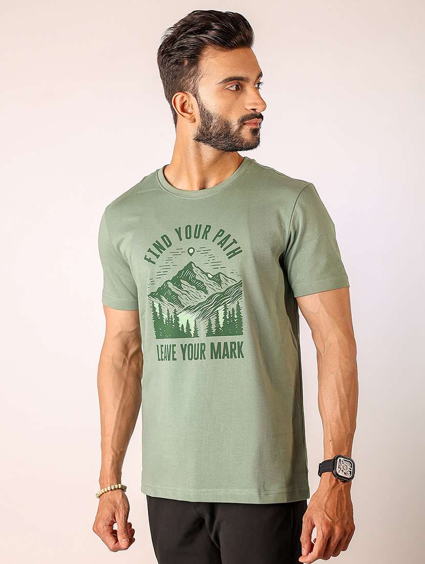 men front print round neck regular fit t-shirt - 21934738 - Standard Image - 1