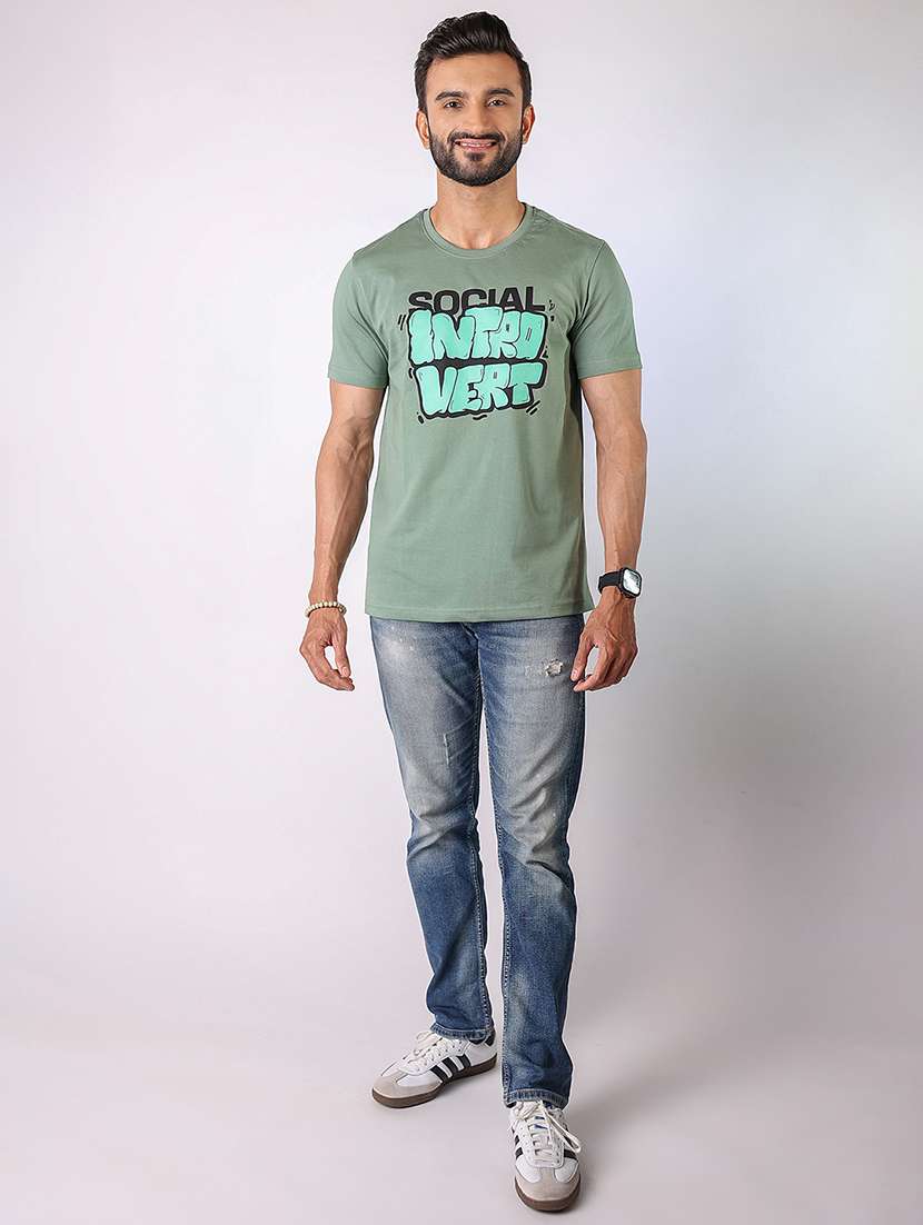 men front print round neck regular fit t-shirt - 21934739 - Standard Image - 4