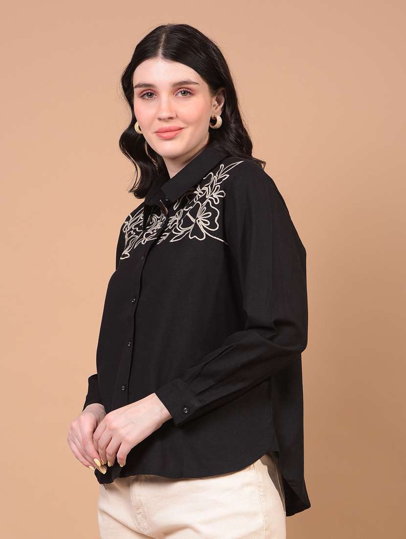 women embroidered collared puff sleeve shirt - 21934758 -  Standard Image - 1