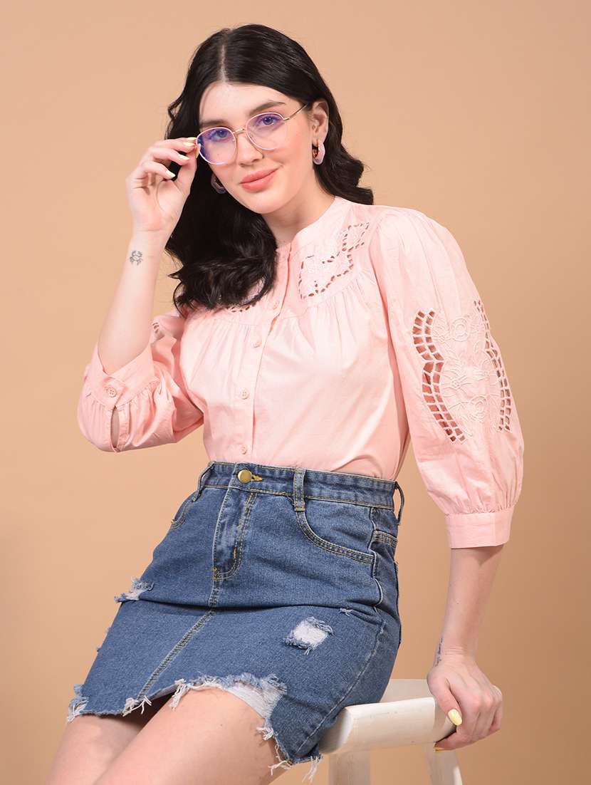 women embroidered puff sleeve shirt