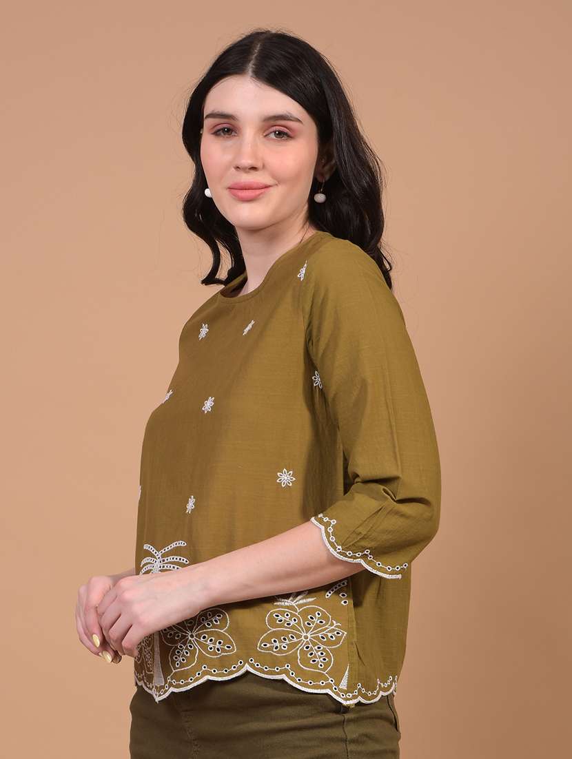 women embroidered round neck regular top - 21934761 -  Standard Image - 1