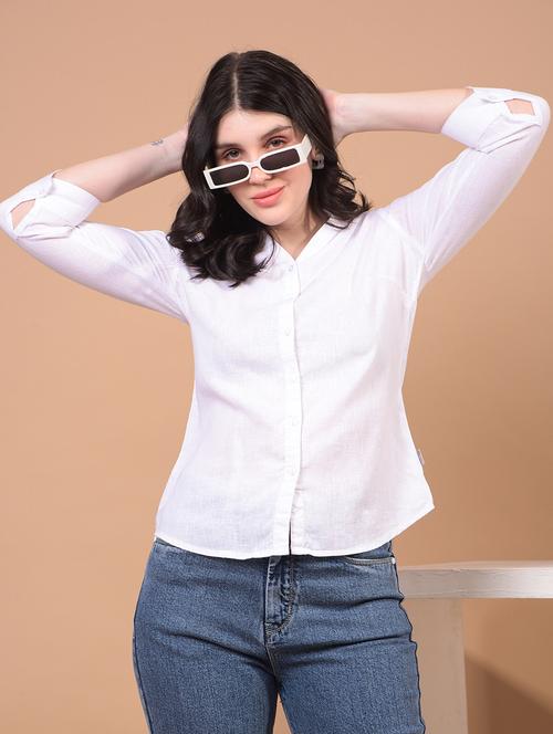 women solid collared long sleeve shirt - 21934772 - Standard Image - 0