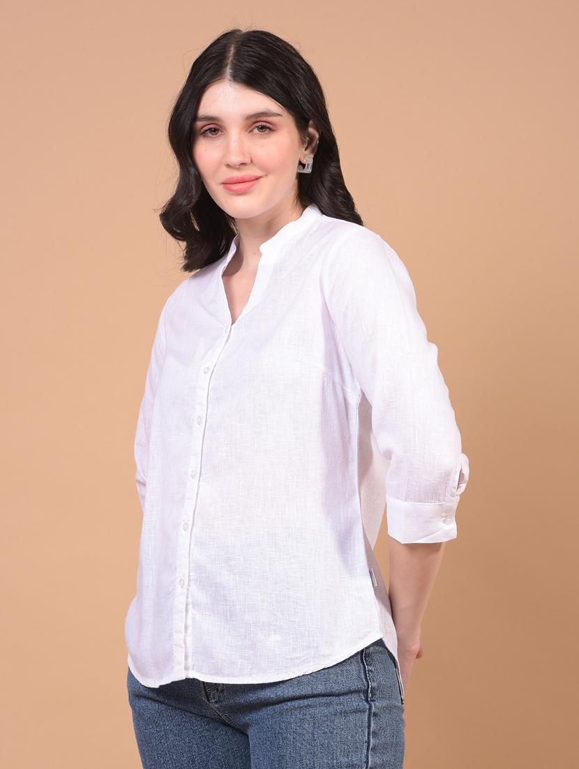 women solid collared long sleeve shirt - 21934772 - Standard Image - 1